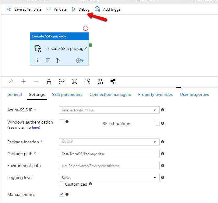 Execute SSIS package activity